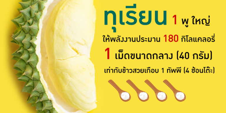 ทุเรียน 1 พูใหญ่ มีพลังงาน 160-180 กิโลแคลอรี่