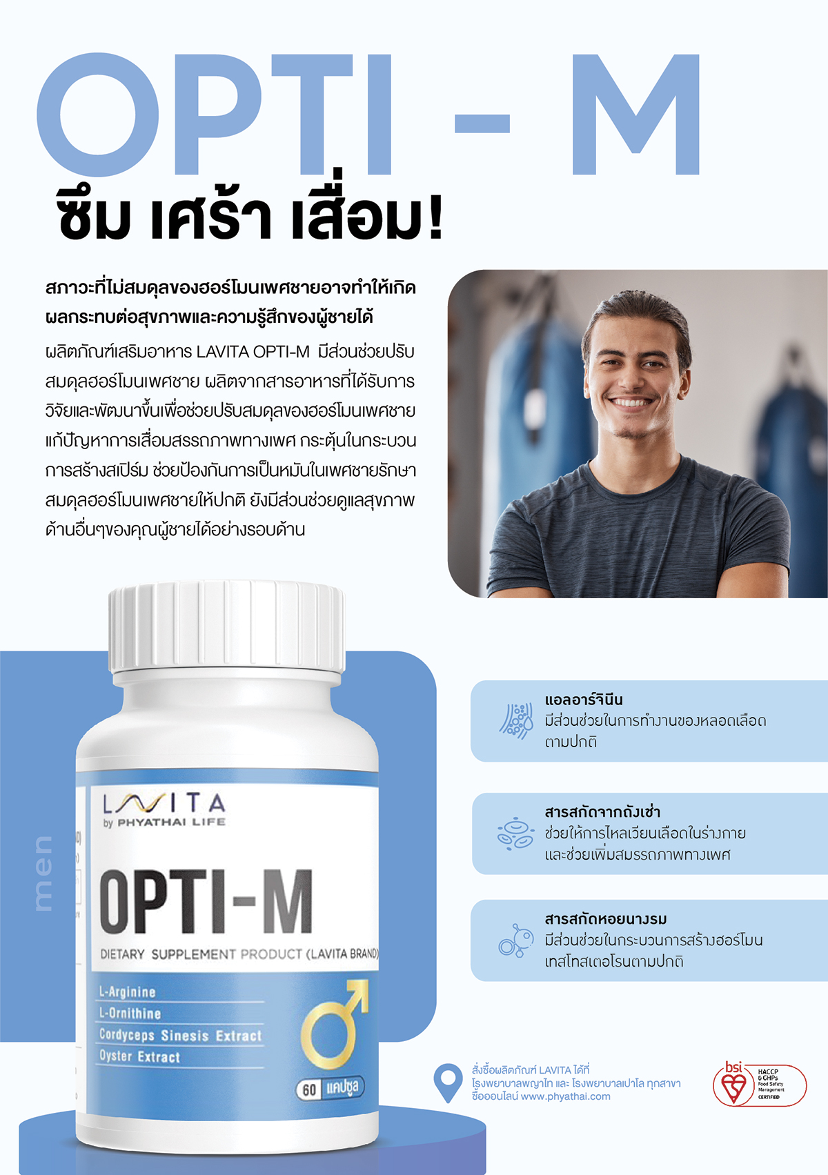 OPTI-M มีส่วนช่วยในกระบวนการสร้างฮอร์โมนเทสโทสเตอโรนตามปกติ